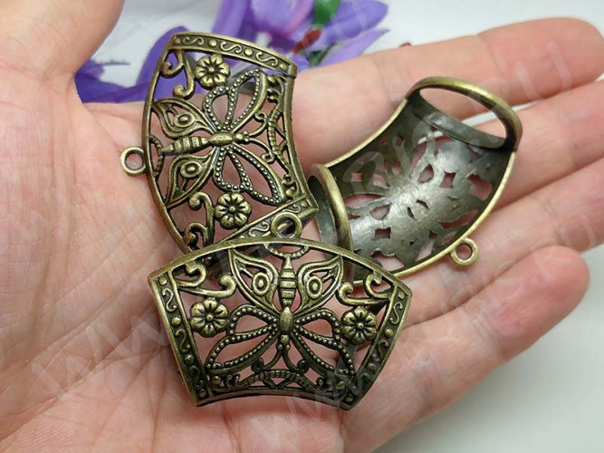 Бусина с петлёй 074 Бейл с Бабочкой для платка 44*32,5*21мм античная бронза (литьё)