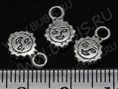 (ОПТ) Подвеска Солнышко 01 двусторонняя маленькая 11*8*2мм античное серебро (литьё) (100шт.)