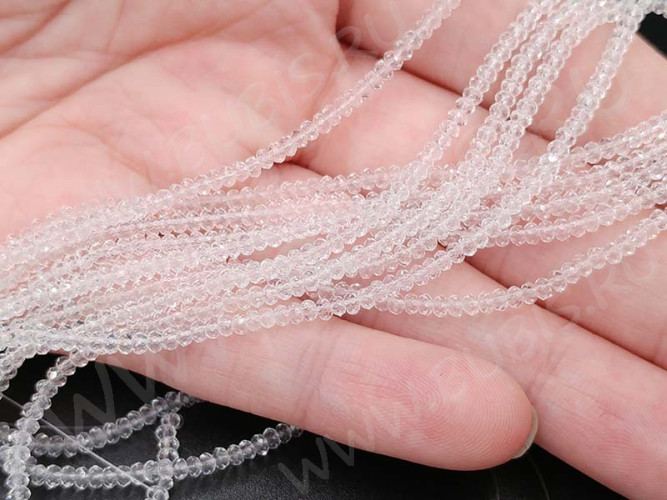 Бусина кристалл гранёный абакус 2,5*2,5*1,5мм чистый прозрачный (имитация Сваровски) (НИТЬ)