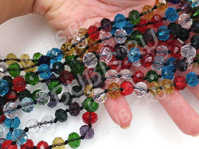 (ОПТ) Бусина кристалл Абакус гранёный 10*10*7,5мм МИКС цветов (имитация Сваровски) (НИТЬ)