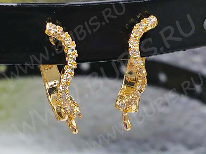 Швензы с английским замком №96 с инкрустацией кубическим цирконием 19,5*12*4мм золотистые и прозрачные (Milano LUX) (Brass и фианит) (1 пара)