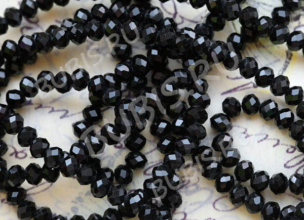 (ОПТ) Бусина кристалл гранёный абакус 4,3*4*3,5мм чёрный непрозрачный (имитация Сваровски) (5 НИТЕЙ)