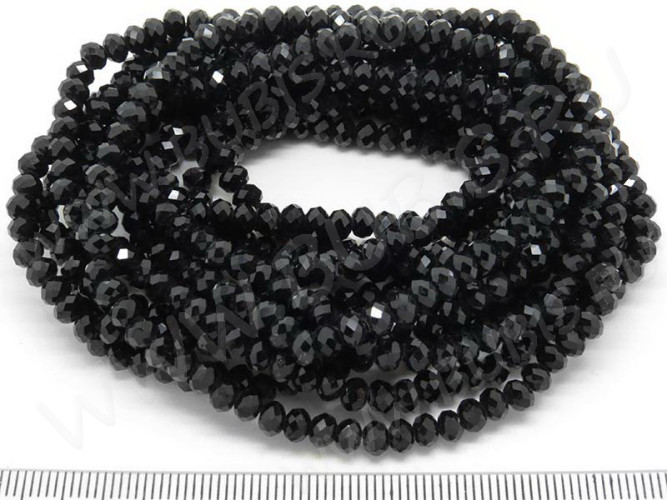 (ОПТ) Бусина кристалл гранёный абакус 4,3*4*3,5мм чёрный непрозрачный (имитация Сваровски) (5 НИТЕЙ)