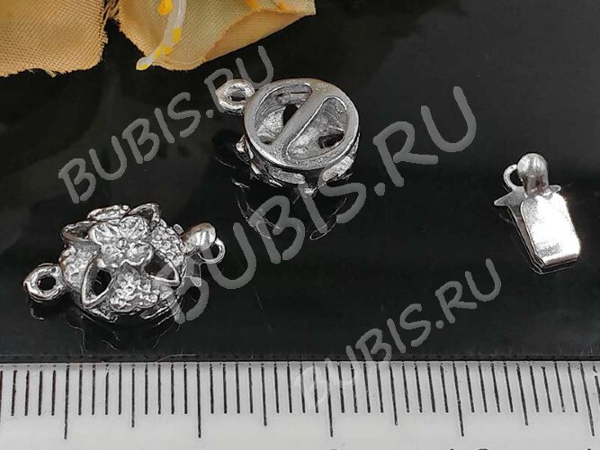 Замочек-застёжка №66 Цветочный на 1 нить 16*9,5*6мм цвет платины (Brass)