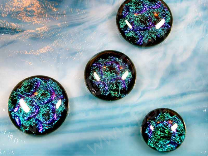 Кабошон Фьюзинг Круглый 20-21мм Дихроик на черном Сине-зеленый Узор круг HAM