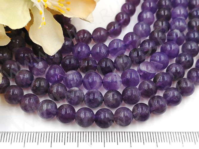 (ОПТ) Бусина округлая 8мм Аметист натуральный (камни) (НИТЬ)