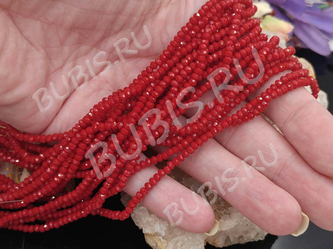 (СКИДКИ!!!) Бусина кристалл гранёный абакус 3*3*2мм т.красный непрозрачный (имитация Сваровски) (НИТЬ)