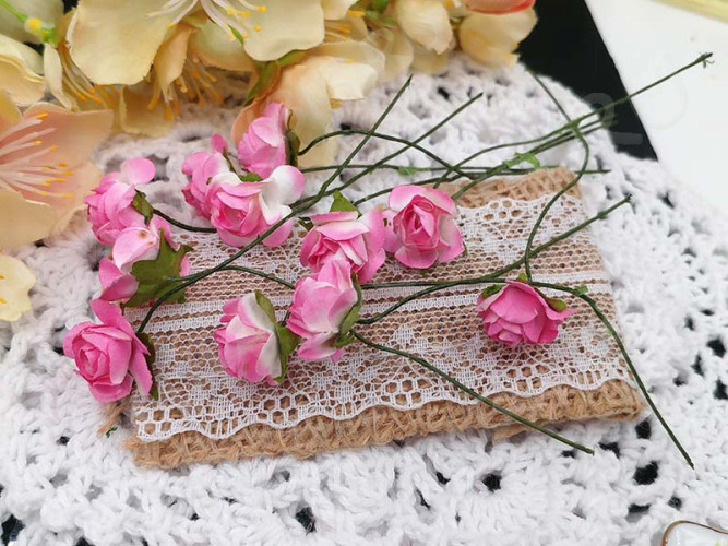 (СКИДКИ!!!) Цветок для декора 01 бумажный 70*10*10мм св.фуксия с белым (декор) (12шт.)