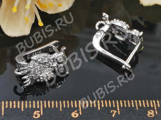 Швензы с английским замком №128 с инкрустацией кубическим цирконием 17*12*8мм цвет платины и прозрачные (Milano LUX) (Brass и фианит) (1 пара)