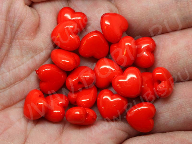 Бусина Сердечко 12 3D 15*12*5,5мм красное непрозрачное (акрил) (10шт.)