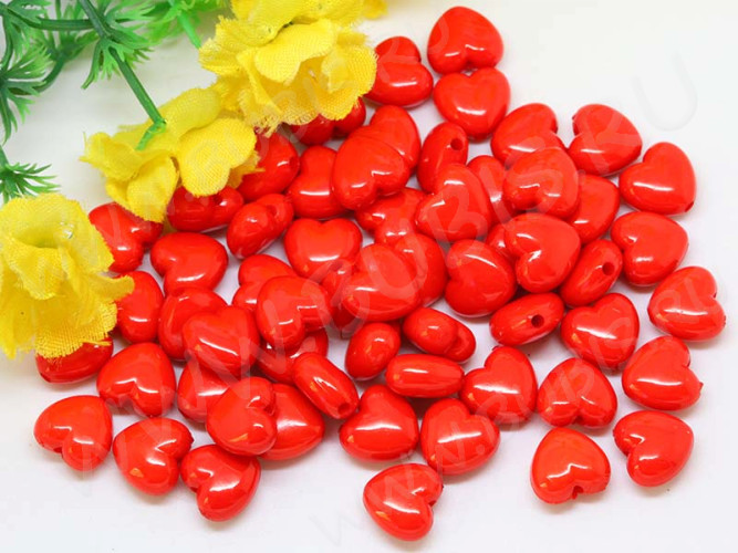 Бусина Сердечко 12 3D 15*12*5,5мм красное непрозрачное (акрил) (10шт.)