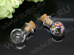 Бутылочка 39 фигурная с пробкой Колбочка 1,2мл 27*14*14мм прозрачная (стекло)