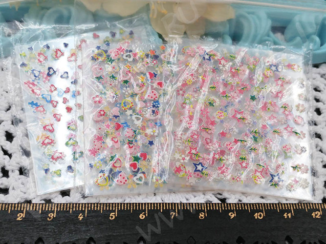 Стикеры 03 наклейки 6,5*5см МИКС разноцветных рисунков (декор) (5шт.)