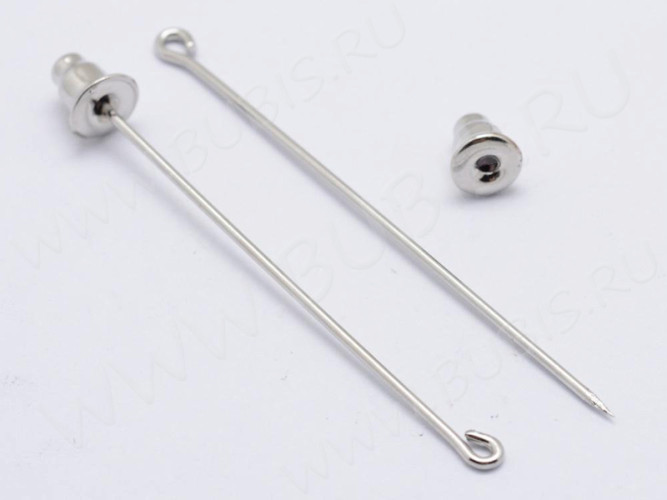 (СКИДКИ!!!) Основа (заготовка) для броши №115 булавка шляпная с петлёй и заглушкой 45*0,8мм цвет платины (Brass) (10шт)