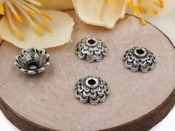 (ОПТ) 250 Шапочка Лепестки 7*7*2,8мм античное серебро (литьё) (200шт.)
