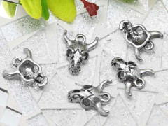 Подвеска Череп 15 животного с рогами 15*13*3,5мм античное серебро (литьё)