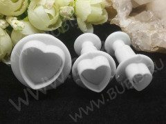 Плунжер 11 Сердечки классические набор 2см, 1,2см и 0,9см белый (пластик) (инструменты для моделирования) (3шт.)