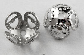 (СКИДКИ!!!) Шапочка тонкая 043 ажурная чашечка 8*8*5мм никель (Iron) (имитация скани) (50шт.)