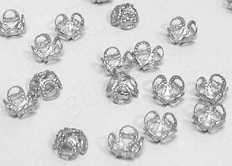 (СКИДКИ!!!) Шапочка тонкая 043 ажурная чашечка 8*8*5мм никель (Iron) (имитация скани) (50шт.)