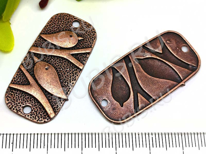 166 Коннектор Жетон с совами 38*18,5*1,6мм античная медь (литьё)
