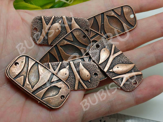 166 Коннектор Жетон с совами 38*18,5*1,6мм античная медь (литьё)