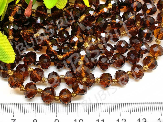(ОПТ) Бусина Абакус гранёный 8*8*5,5мм Хрусталь т.янтарный прозрачный (имитация Сваровски) (НИТЬ)