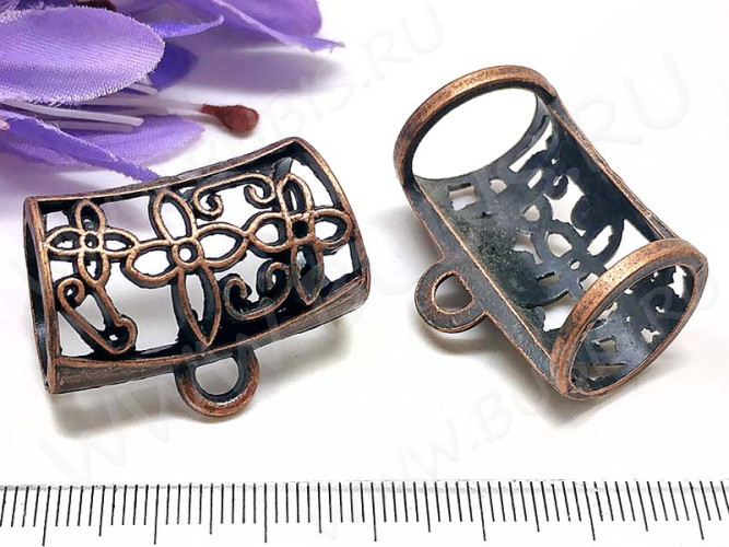 Бусина с петлёй 073 Бейл ажурный для платка 32*25*18,5мм античная медь (литьё)