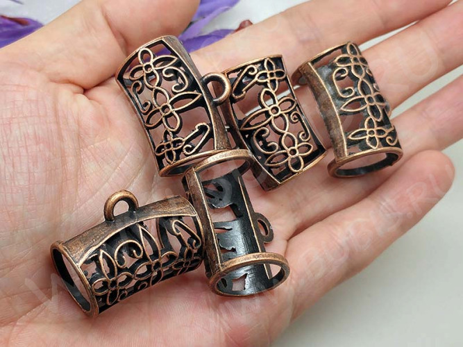 Бусина с петлёй 073 Бейл ажурный для платка 32*25*18,5мм античная медь (литьё)