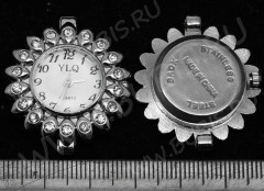 Заготовка для часов 075 округлая 31,8*28,6*7,9мм цвет платины и прозрачные стразы (часы)