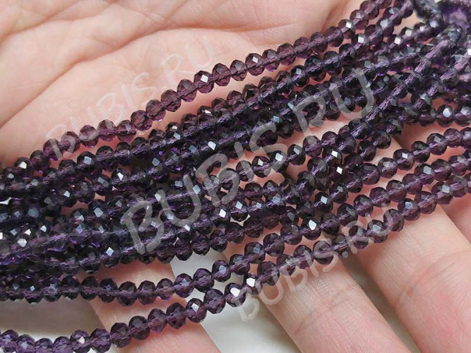 Бусина кристалл гранёный абакус 4,3*4*3,5мм фиолетовый прозрачный (имитация Сваровски) (20шт.)