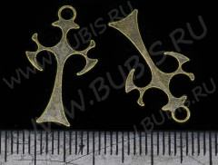 Подвеска Крестик 09 двусторонняя готический 22,5*13*1,7мм античная бронза (литьё)