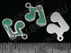 Подвеска Нота 05 со стразом 18*13*1,6мм мятно-зелёная (цветные подвески)