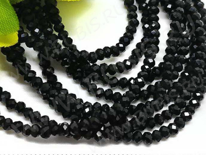 Бусина кристалл гранёный абакус 2,5*2,5*1,5мм чёрный непрозрачный (имитация Сваровски) (НИТЬ)