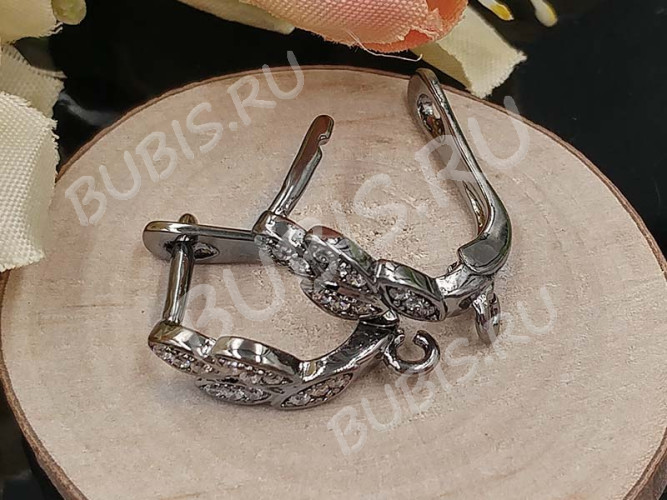 Швензы с английским замком №95 с инкрустацией кубическим цирконием 18*11*5мм чёрный никель и прозрачные (Milano LUX) (Brass и фианит) (1 пара)