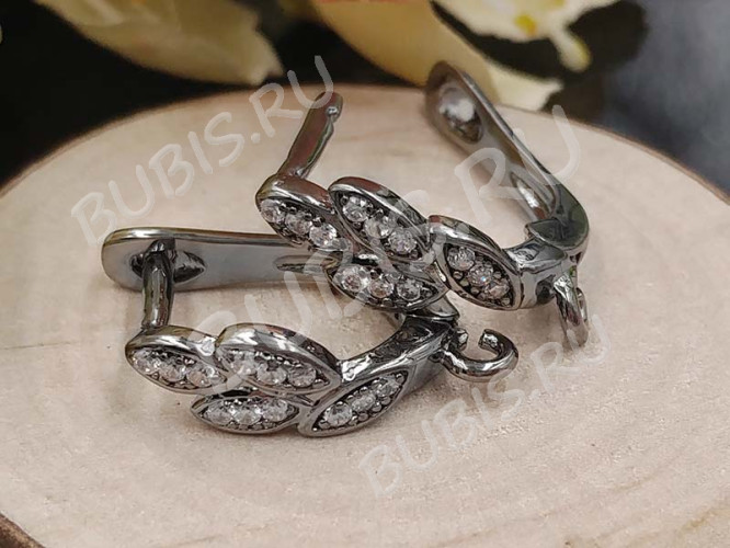 Швензы с английским замком №95 с инкрустацией кубическим цирконием 18*11*5мм чёрный никель и прозрачные (Milano LUX) (Brass и фианит) (1 пара)