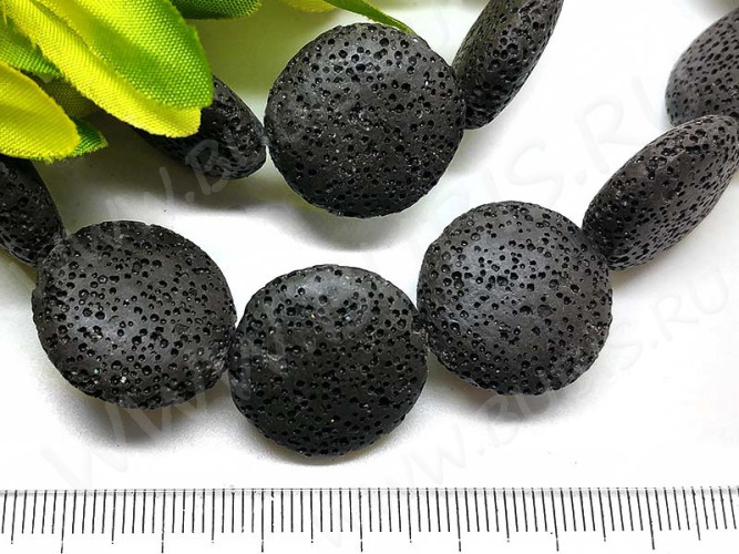 Бусина каменная Круг 16 лепёшка 20*20*7,5мм Лава вулканическая чёрная (камни)