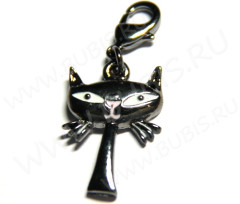 Подвеска Кошка 21 голова с шеей 22*16*3мм чёрный никель (цветные подвески)