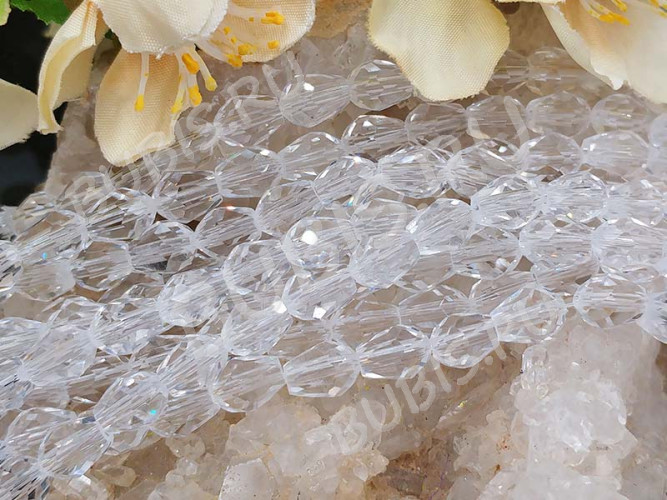 (ОПТ) Бусина Капля гранёная 7,5*6*6мм чистая прозрачная (имитация Сваровски) (НИТЬ)