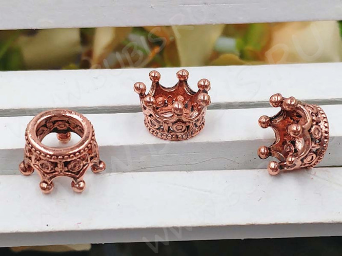 Бусина Корона 07 3D 11*11*6мм розовое золото (LUX Китай) (сплав)