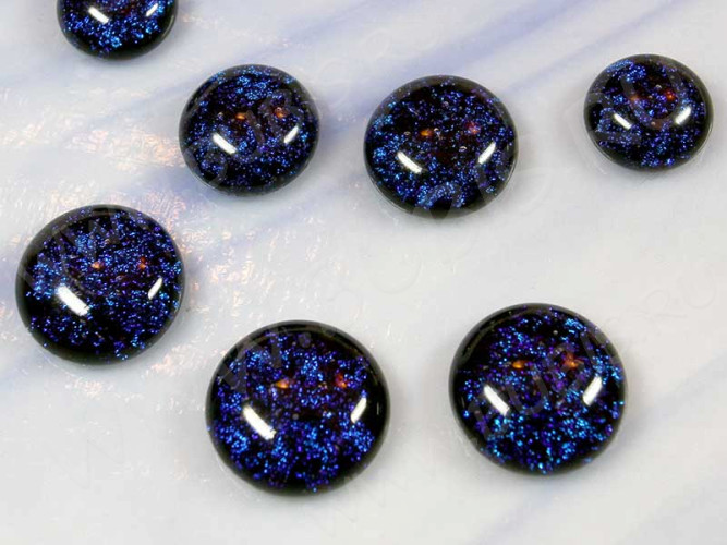 Кабошон Фьюзинг Круглый 13-21мм Дихроик на черном Синий Рельеф MOS