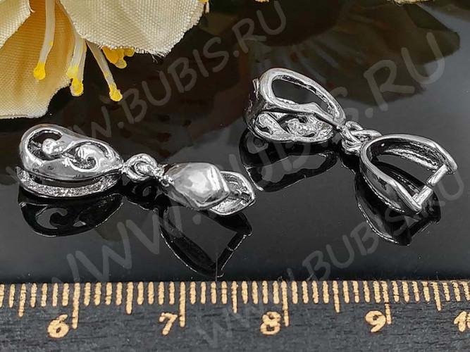 Держатель кулона 072 гладкий с ажурным бейлом 25*8*6мм цвет платины (Milano LUX) (Brass)