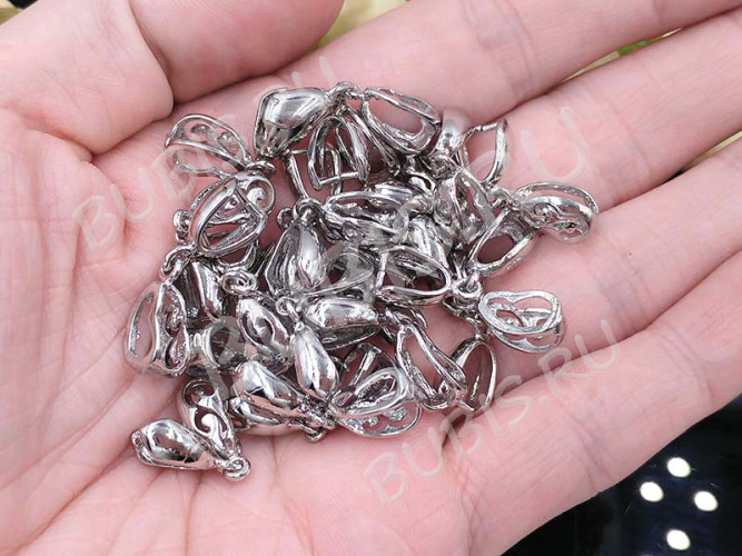 Держатель кулона 072 гладкий с ажурным бейлом 25*8*6мм цвет платины (Milano LUX) (Brass)