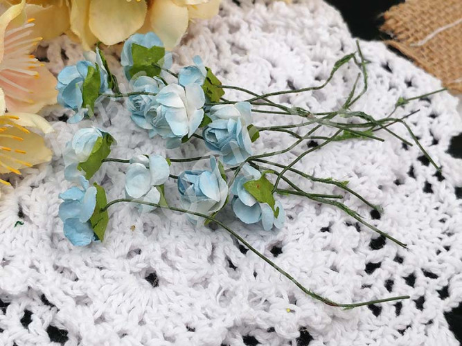 Цветок для декора 01 бумажный 70*10*10мм св.голубой с белым (декор)