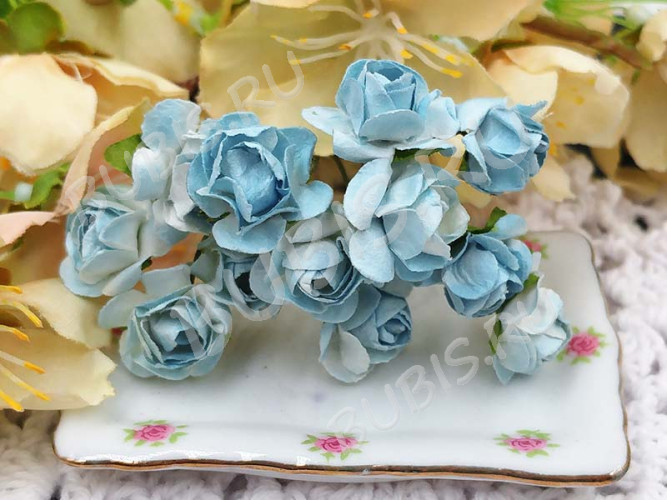 Цветок для декора 01 бумажный 70*10*10мм св.голубой с белым (декор)
