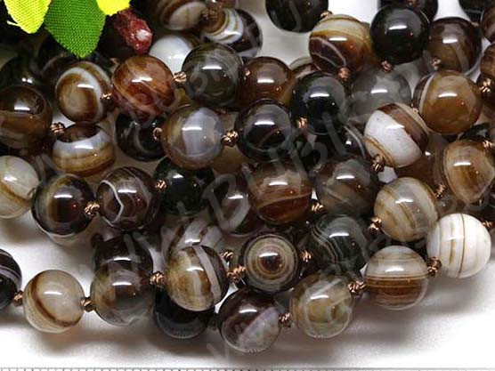 (ОПТ) Бусина округлая ГЛАДКАЯ 12мм Агат Мадагаскарский коричнево-молочный (камни) (НИТЬ)