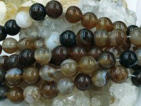 (ОПТ) Бусина округлая ГЛАДКАЯ 12мм Агат Мадагаскарский коричнево-молочный (камни) (НИТЬ)