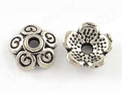 (СКИДКИ!!!) 270 Шапочка Завитки 8,5*8,5*3мм античное серебро (литьё) (10шт.)