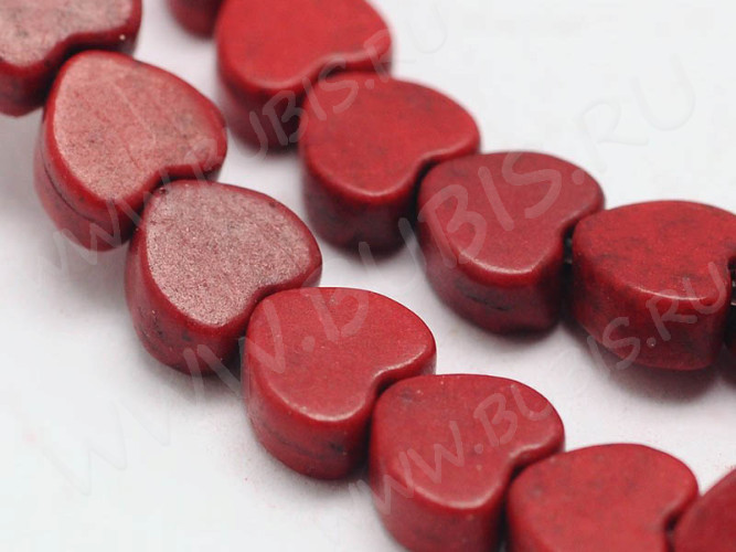 (ОПТ) Бусина каменная Сердце 13 5,8*5,5*2,8мм Бирюза красная синт. (камни) (НИТЬ)