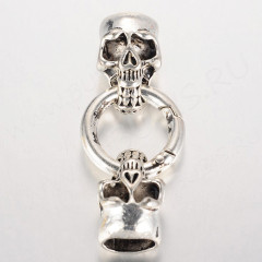 Замочек карабин №064 кольцо с концевиками Черепа 60*25*12мм античное серебро (литьё)