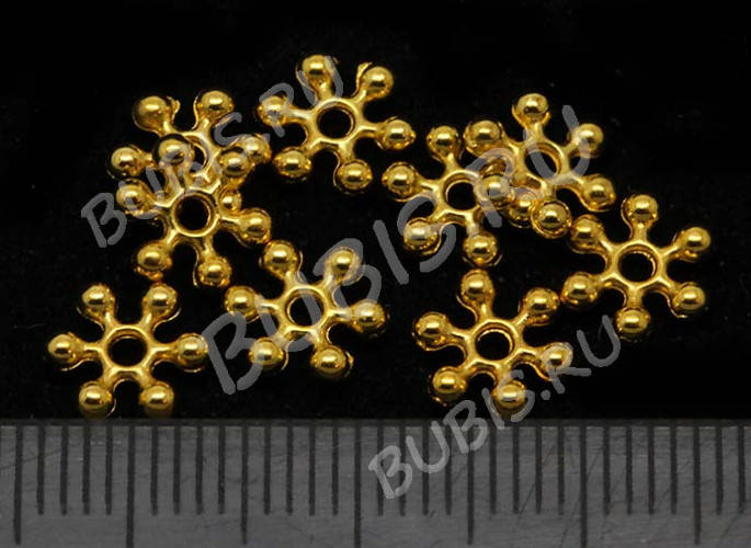 Рондели 039 Снежинки 7,5*7*1,9мм золотистые (литьё) (100шт) 